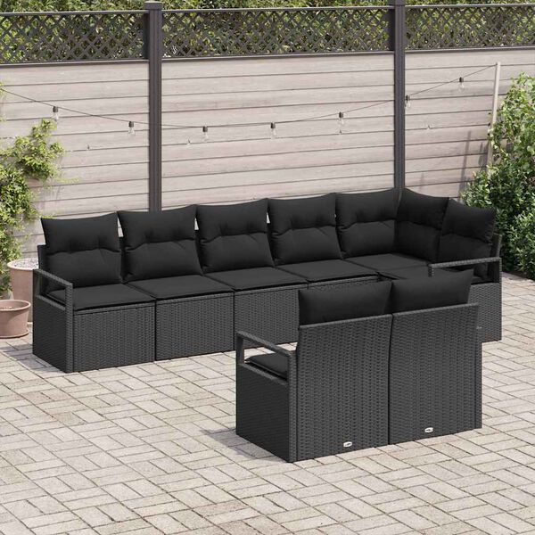 vidaXL Conjunto de sof&aacute;s de jard&iacute;n 8 pcs Negro rat&aacute;n sint&eacute;tico