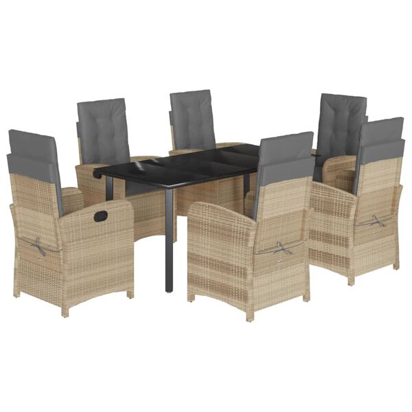 vidaXL Set comedor de jard&iacute;n 7 pzas con cojines rat&aacute;n sint&eacute;tico beige
