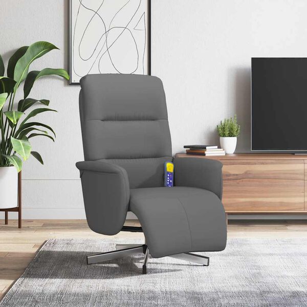 vidaXL Sill&oacute;n reclinable de masaje con reposapi&eacute;s tela gris oscuro