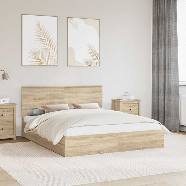 vidaXL Cama con almacenamiento con cabecera Roble Sonoma 160 x 200 cm