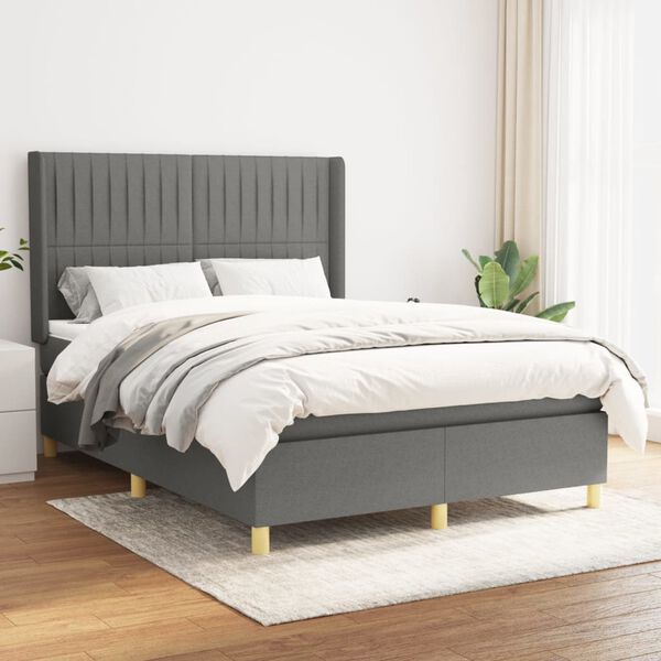 vidaXL Cama box spring con colch&oacute;n tela gris oscuro 140x190 cm