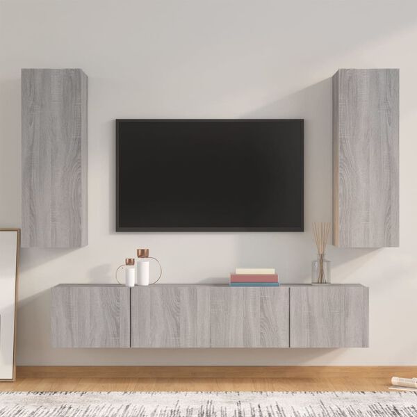 vidaXL Set de muebles para TV 4 pzas madera contrachapada gris Sonoma