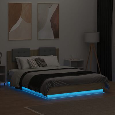 vidaXL Estructura cama con cabecero luces LED roble Sonoma 120x190 cm