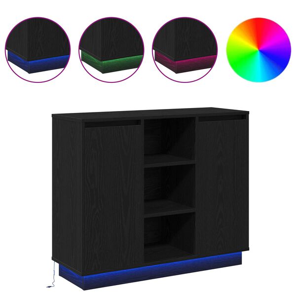 vidaXL Aparador LED Roble Negro 90 x 32 x 75 cm Madera de ingenier&iacute;a