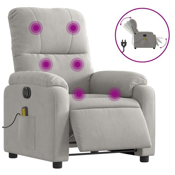 vidaXL Sillón reclinable masaje eléctrico tela microfibra gris claro