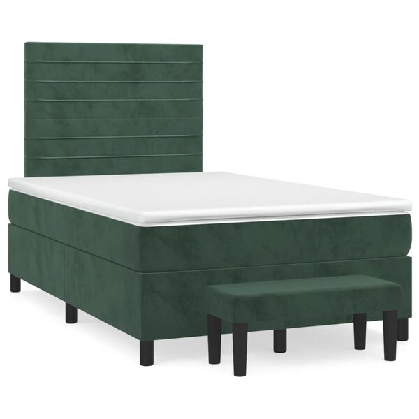 vidaXL Cama box spring con colch&oacute;n terciopelo verde oscuro 120x200 cm