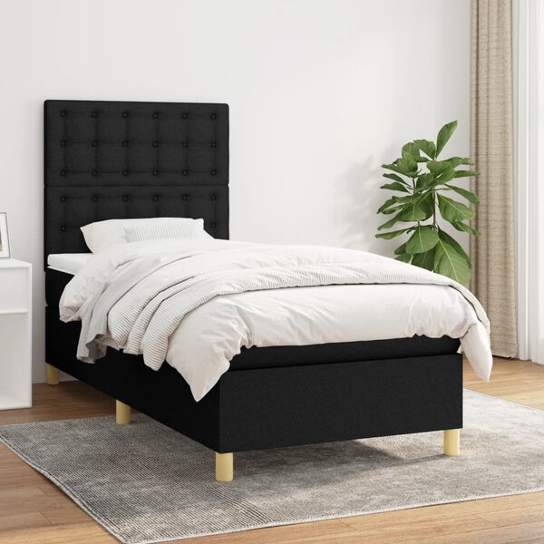 vidaXL Cama box spring con colch&oacute;n tela negro 80x200 cm