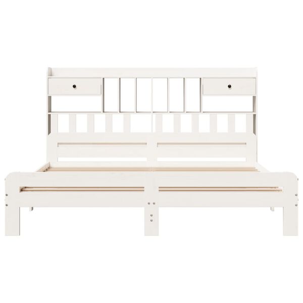 vidaXL Cama con estantería sin colchón madera maciza blanca 180x200 cm