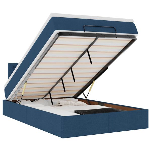 vidaXL Cama otomana con colch&oacute;n y luces LED azul 120x200 cm Tela