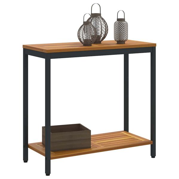 vidaXL Mesa de Exterior con estante Natural y negro 80 x 35 x 75 cm