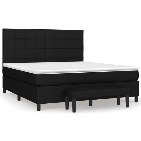 vidaXL Cama box spring con colch&oacute;n tela negro 180x200 cm