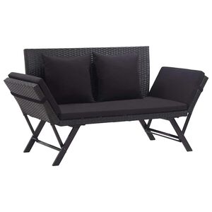 vidaXL Banco de jard&iacute;n con cojines rat&aacute;n sint&eacute;tico negro 176 cm