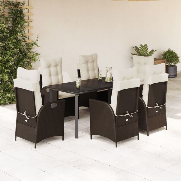 vidaXL Set comedor de jard&iacute;n 7 pzas con cojines rat&aacute;n sint&eacute;tico marr&oacute;n