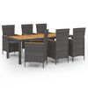 vidaXL Set de comedor de jard&iacute;n 7 pzas y cojines rat&aacute;n sint&eacute;tico gris