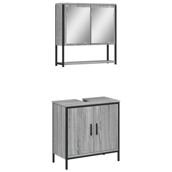 vidaXL Set de muebles de ba&ntilde;o 2 pzas madera contrachapada gris sonoma