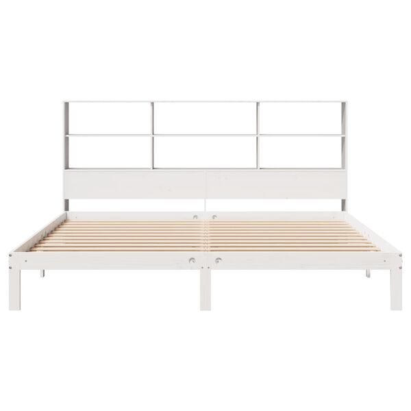 vidaXL Cama con estanter&iacute;a sin colch&oacute;n madera maciza blanca 180x200 cm