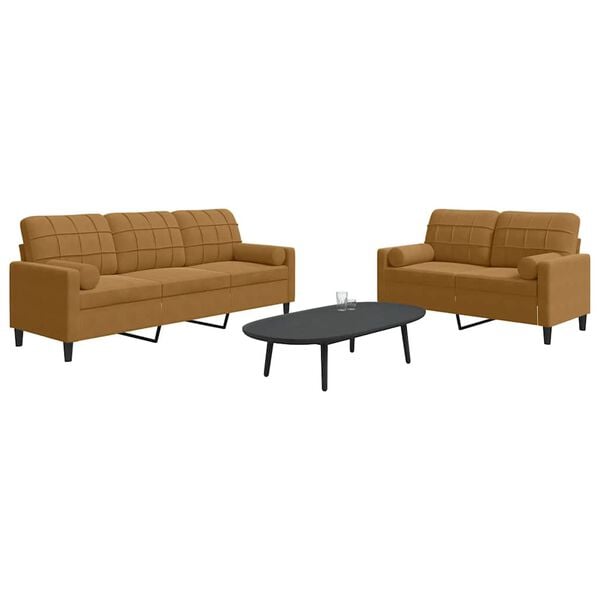 vidaXL Juego de sofás con cojines 2 piezas terciopelo marrón