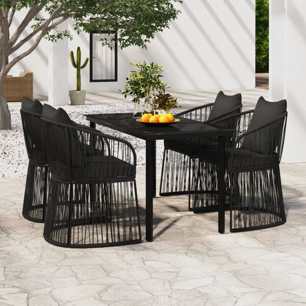vidaXL Juego de comedor de jard&iacute;n 5 piezas con cojines negro