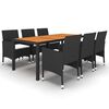 vidaXL Juego de comedor para jard&iacute;n 7 piezas rat&aacute;n sint&eacute;tico negro
