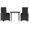 vidaXL Set comedor de jard&iacute;n 3 pzas con cojines rat&aacute;n sint&eacute;tico negro