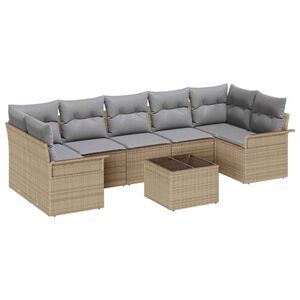 vidaXL Conjunto de sof&aacute; de jard&iacute;n 8 uds. Beige y gris rat&aacute;n sint&eacute;tico