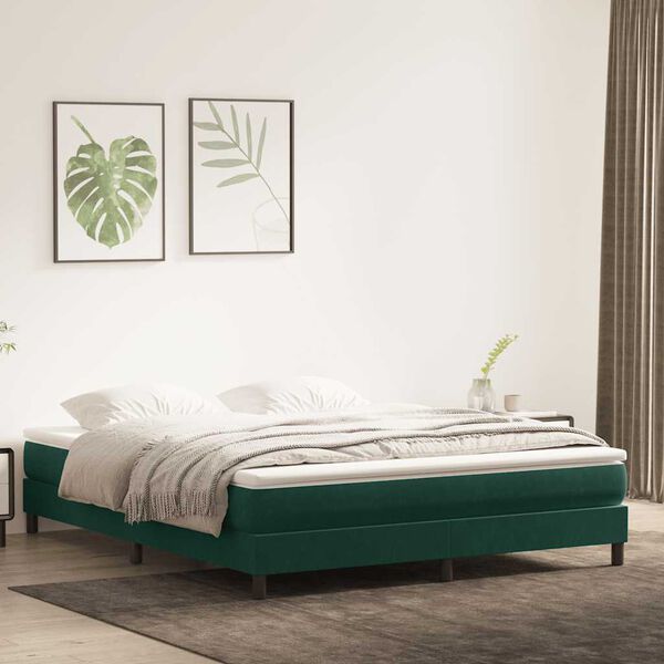 vidaXL Cama box spring sin colch&oacute;n terciopelo verde oscuro 180x220 cm