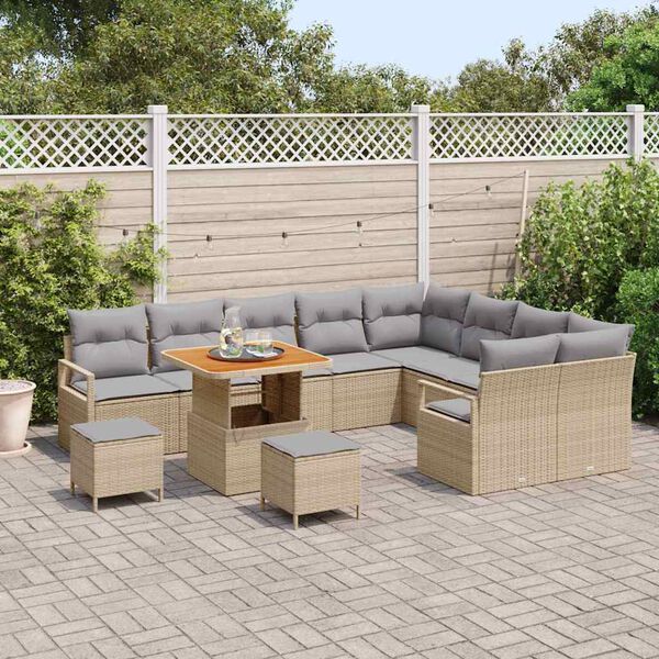 vidaXL Conjunto de sof&aacute; de jard&iacute;n con coj&iacute;n 12 pcs Beige y Gris Claro