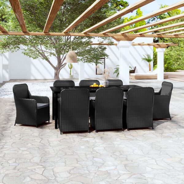 vidaXL Juego de comedor de jardín 9 piezas con cojines negro