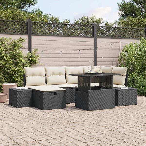 vidaXL Conjunto de sof&aacute; de jard&iacute;n 7 pcs Negro rat&aacute;n sint&eacute;tico