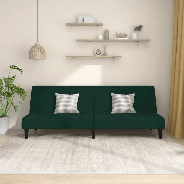 vidaXL Sof&aacute; cama de 2 plazas terciopelo verde oscuro