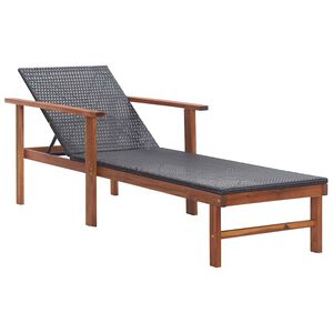 vidaXL Tumbona madera maciza de acacia y rat&aacute;n sint&eacute;tico negro