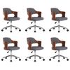 vidaXL Sillas de comedor giratorias 6 uds madera curvada y tela gris