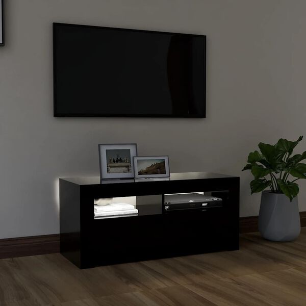 vidaXL Mueble de TV con luces LED negro 90x35x40 cm