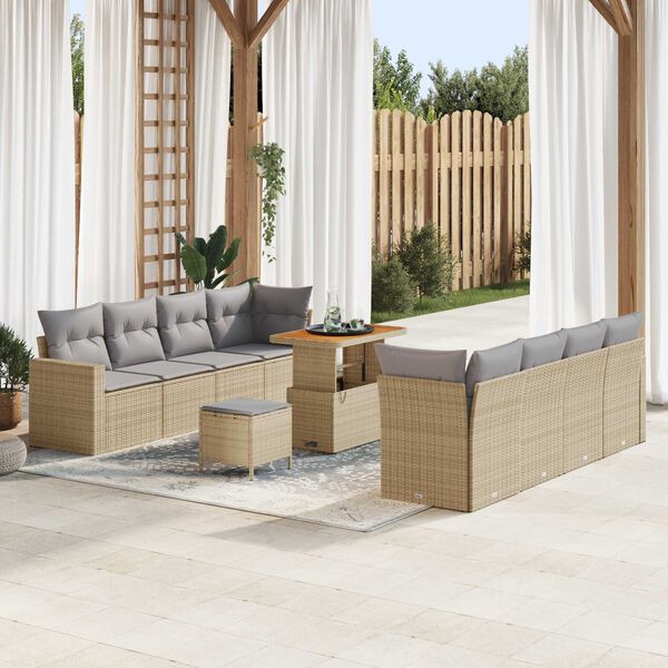 vidaXL Conjunto de sof&aacute; de jard&iacute;n con coj&iacute;n 11 pcs beige y gris claro