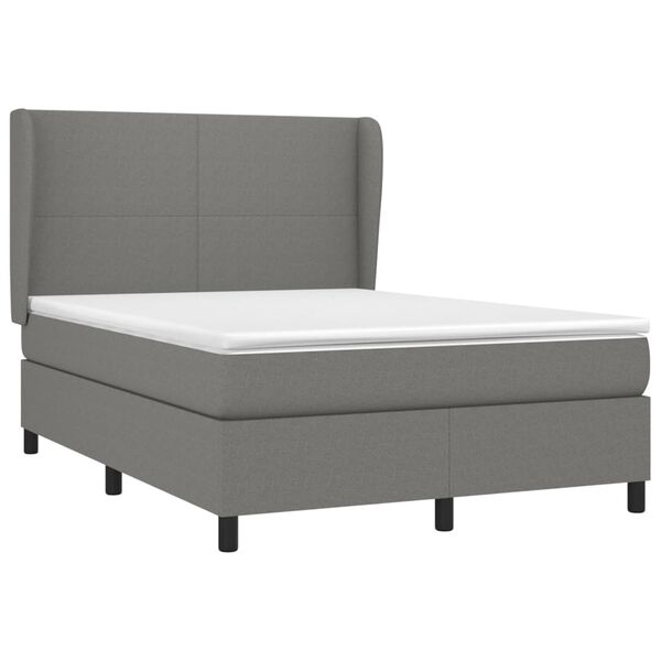 vidaXL Cama box spring con colch&oacute;n tela gris oscuro 140x190 cm