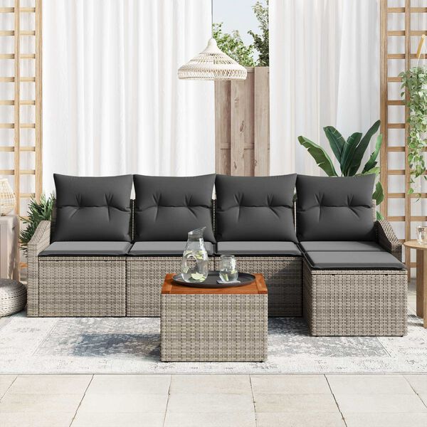 vidaXL Conjunto de sof&aacute;s de jard&iacute;n 6 pcs Gris rat&aacute;n sint&eacute;tico