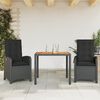 vidaXL Set comedor de jardín 3 pzas con cojines ratán sintético negro