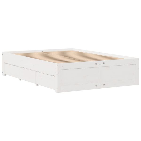 vidaXL Cama con cajones sin colch&oacute;n madera maciza blanca 150x200 cm