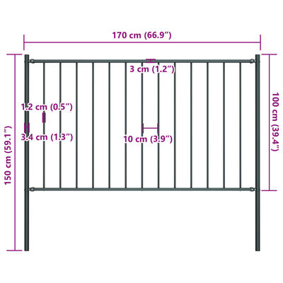 vidaXL Panel de valla y postes acero recubrimiento polvo gris 1,7x1 m
