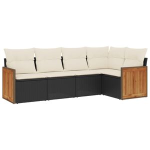 vidaXL Set de muebles de jard&iacute;n 5 pzas y cojines rat&aacute;n sint&eacute;tico negro