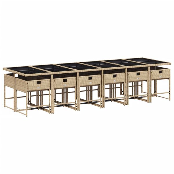 vidaXL Set comedor de jard&iacute;n con cojines 13 pzas rat&aacute;n sint&eacute;tico beige