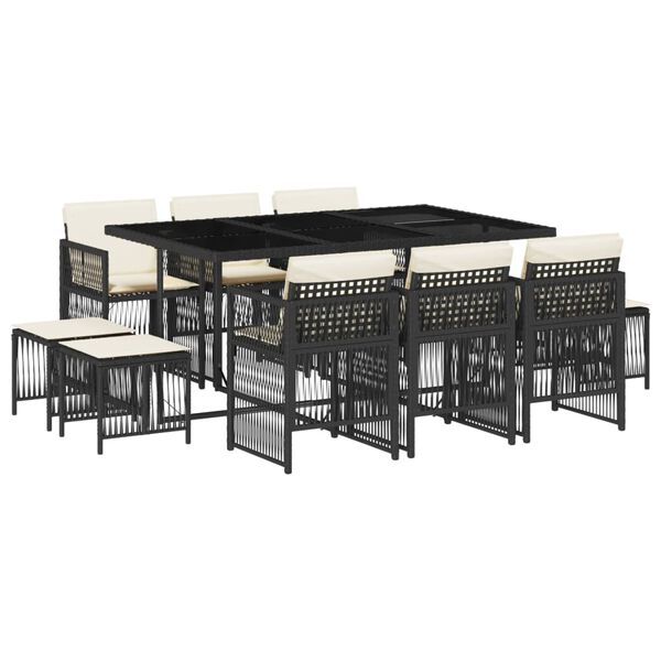 vidaXL Set de comedor jard&iacute;n 11 pzas con cojines rat&aacute;n sint&eacute;tico negro