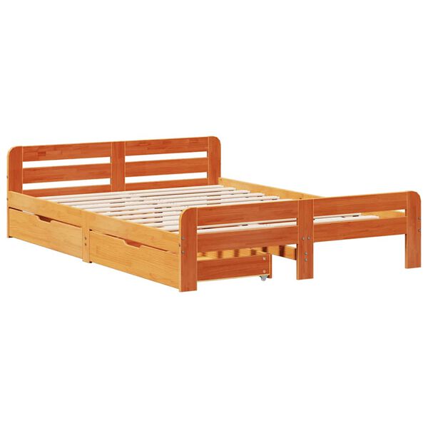 vidaXL Cama sin colch&oacute;n madera maciza de pino marr&oacute;n cera 160x200 cm