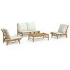 vidaXL Set de muebles de jard&iacute;n 4 piezas bamb&uacute; y cojines blanco crema