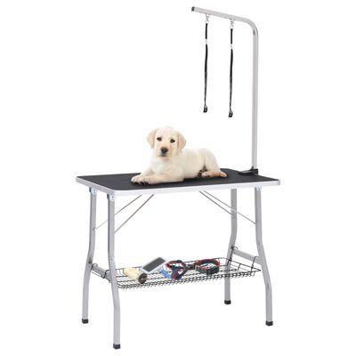 vidaXL Mesa de aseo ajustable para perros con 2 lazos y cesta