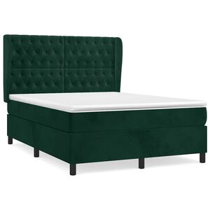 vidaXL Cama box spring con colch&oacute;n terciopelo verde oscuro 140x190 cm
