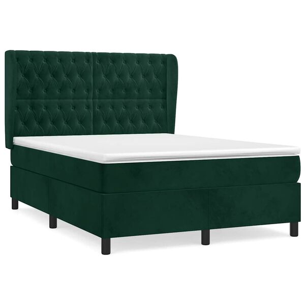 vidaXL Cama box spring con colch&oacute;n terciopelo verde oscuro 140x190 cm