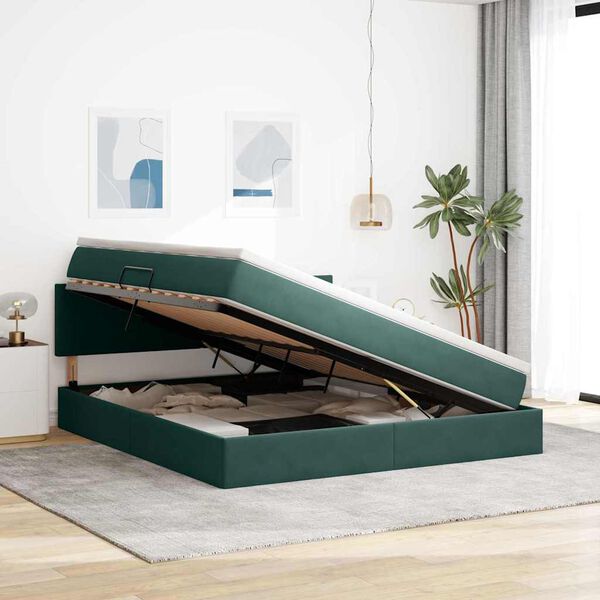 vidaXL Cama con almacenamiento Verde oscuro 160 x 200 cm Terciopelo