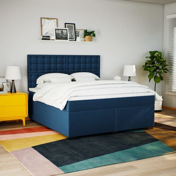 vidaXL Cama box spring con colch&oacute;n tela azul 180x200 cm