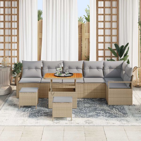 vidaXL Conjunto de sof&aacute; de jard&iacute;n con coj&iacute;n 9 pcs Beige y Gris Claro